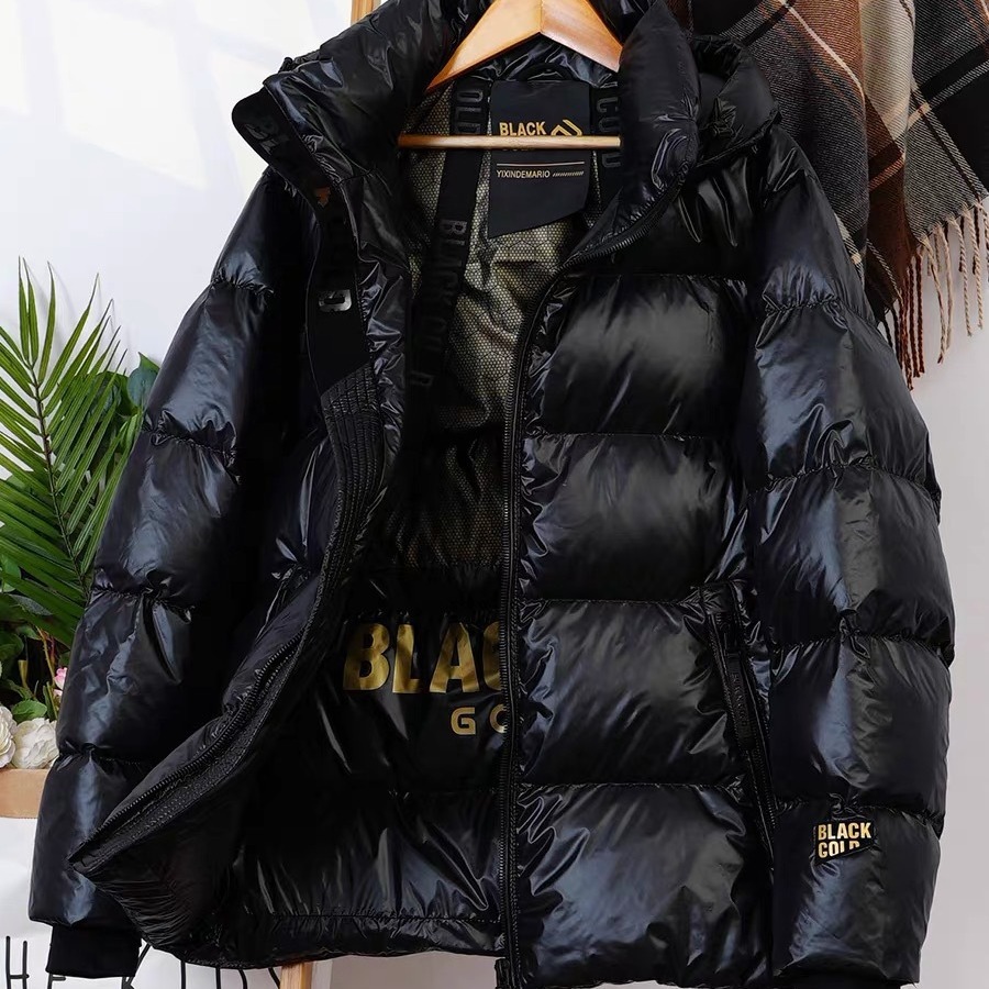 Damkläder Svart och guldfärgad exklusiv! Huvad, förtjockad, lös, varm, puffbrödskort Varm jacka_voghion.com