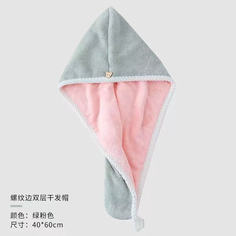 Шапочка для сушки волос из полиэстера и нейлона с закрученными краями, двухслойная, утолщенная, быстросохнущая, влагопоглощающая, из кораллового флиса, микрофибры, для женщин, головной убор.