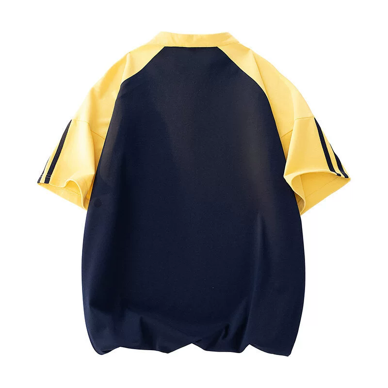 OBCY fashionable youth men's summer new style spliced ​​stand-up collar five-sleeve T-shirt men's versatile fast commuting style
