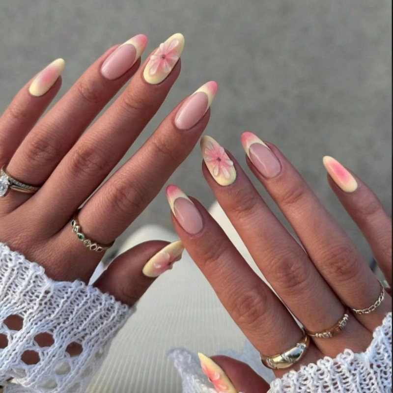 24 Pieces of 3D Gradient Almond-Shaped Press-On Nails, Beautiful and Cute Fake Nails, Same Style as on Instagram, Sweet 24 Pieces of 3D Gradient Almond-Shaped Press-On Nails, Beautiful and Cute Fake Nails, Same Style as on Instagram, Sweet