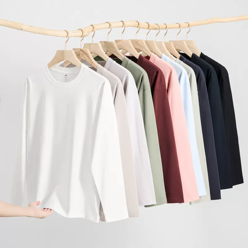 DXCG精梳棉重磅纯棉长袖t恤男美式宽松纯色打底衫秋冬男士上衣服