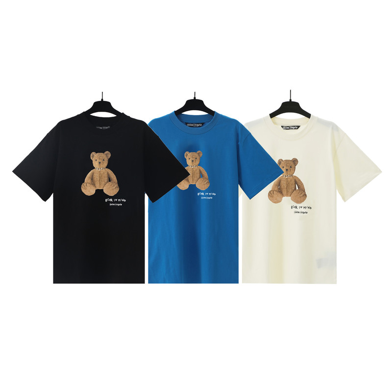 Cross-Border European and American Trendy Brand Palm Angel Cartoon Teddy Bear Letter Print Short-Sleeved T-Shirt for Men and Women High Street Half-Sleeved Shirt