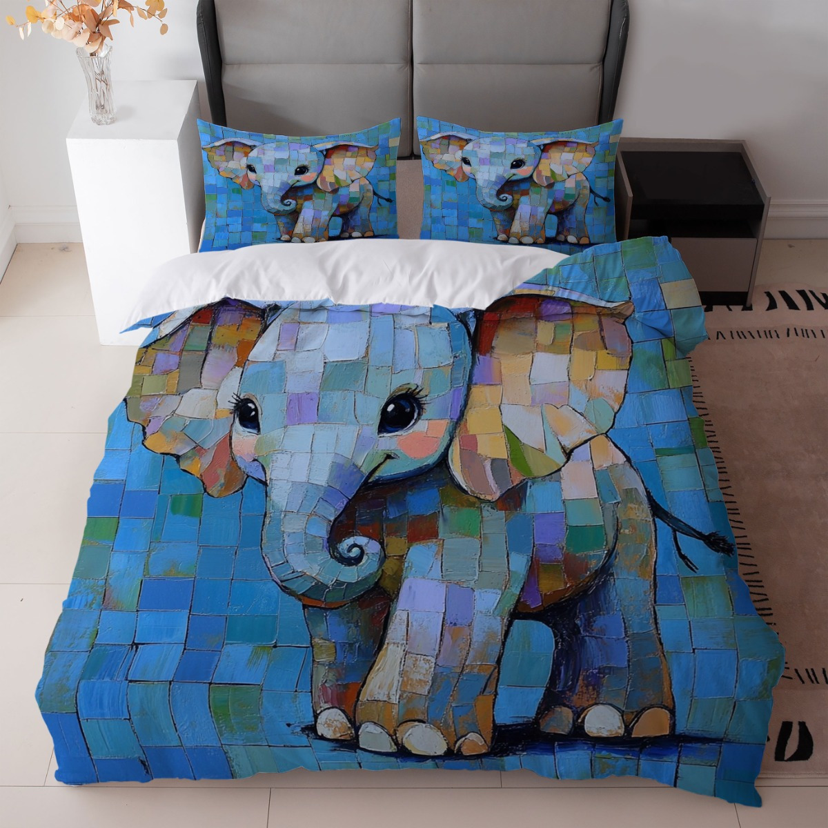 TEMU / JIT abrasión impresión digital rosa roja elefante mariposa suave quilt kit fabricante de origen transfronterizo