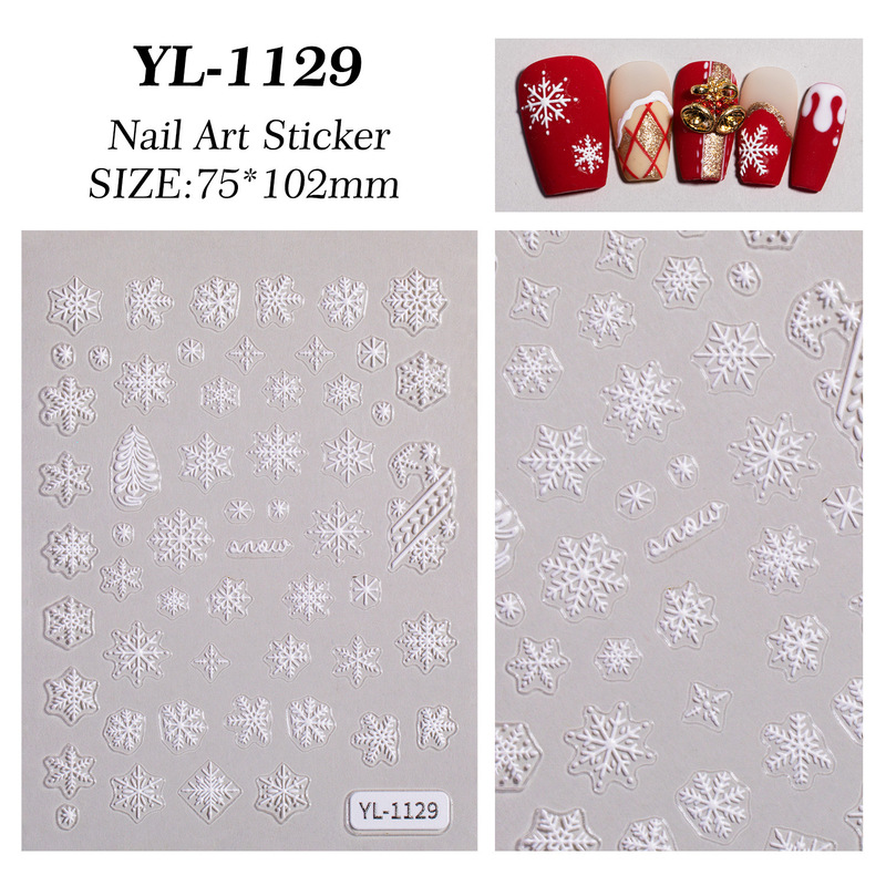 冬クリスマススノーフレークネイルアートステッカー 5D レリーフ立体白中空スノーフレークネイルステッカージュエリー YL スタイル|undefined