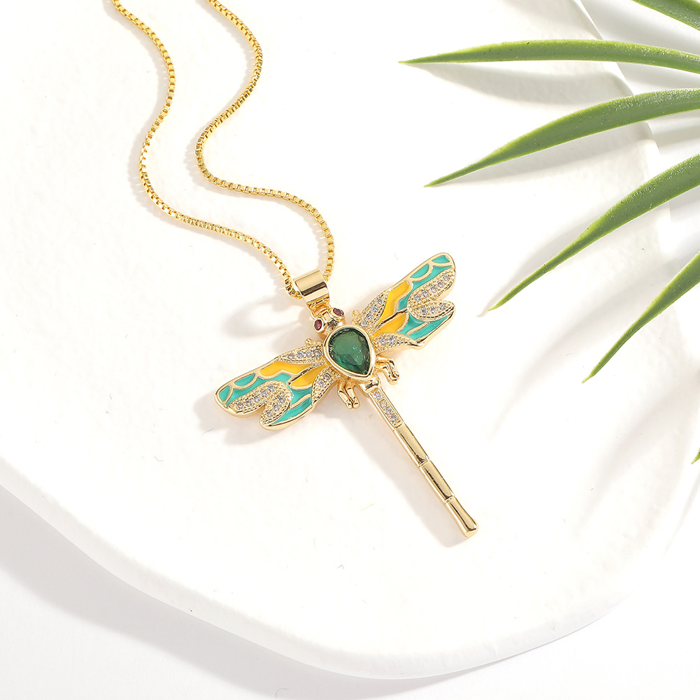 womenu0027s jewelry insect dripping oil dragonfly pendant geometric copper necklace