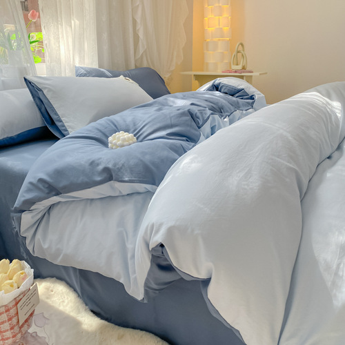 Cream Fengyunduo washed cotton four-piece set of fitted sheet bedding, super soft bed sheet, quilt cover, three-piece set