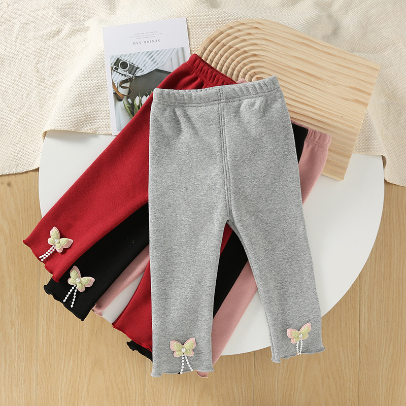 女宝宝加绒裤子秋冬薄绒款一体绒打底裤婴儿小童外穿加厚小脚长裤