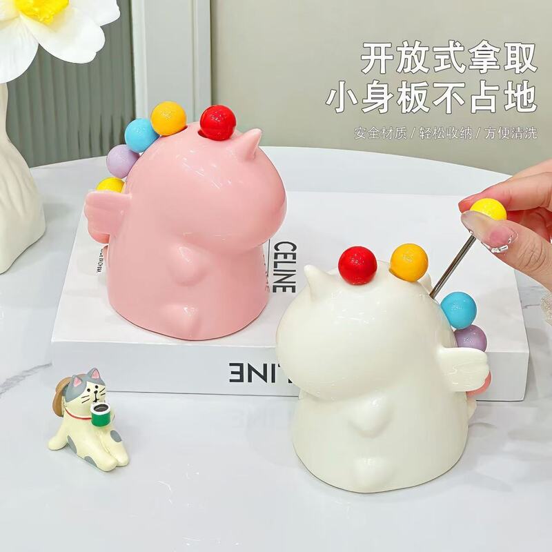 高级感收纳罐套装 萌趣安全家用410不锈钢独角兽水果叉可爱小叉子|undefined