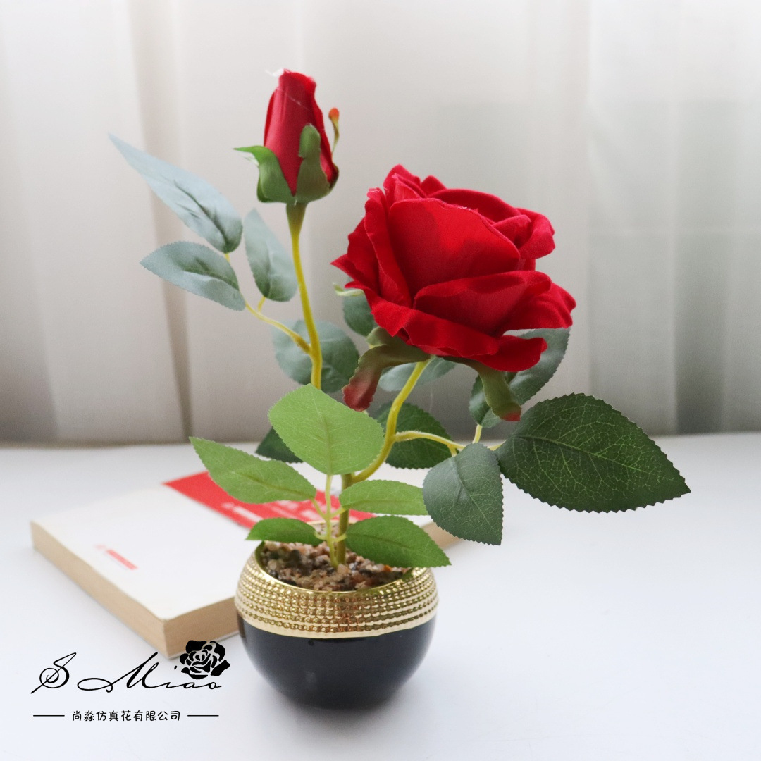 Flores falsas bonsái de rosas de alta gama de estilo europeo simulación de flores de moda decoración creativa decoración de plantas verdes artificiales simulación de macetas image 12