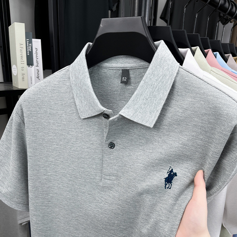 夏シルケットコットンポロシャツメンズラペルヘビーソリッドカラー半袖Tシャツカジュアル半袖Tシャツ2025夏の新スタイル|undefined