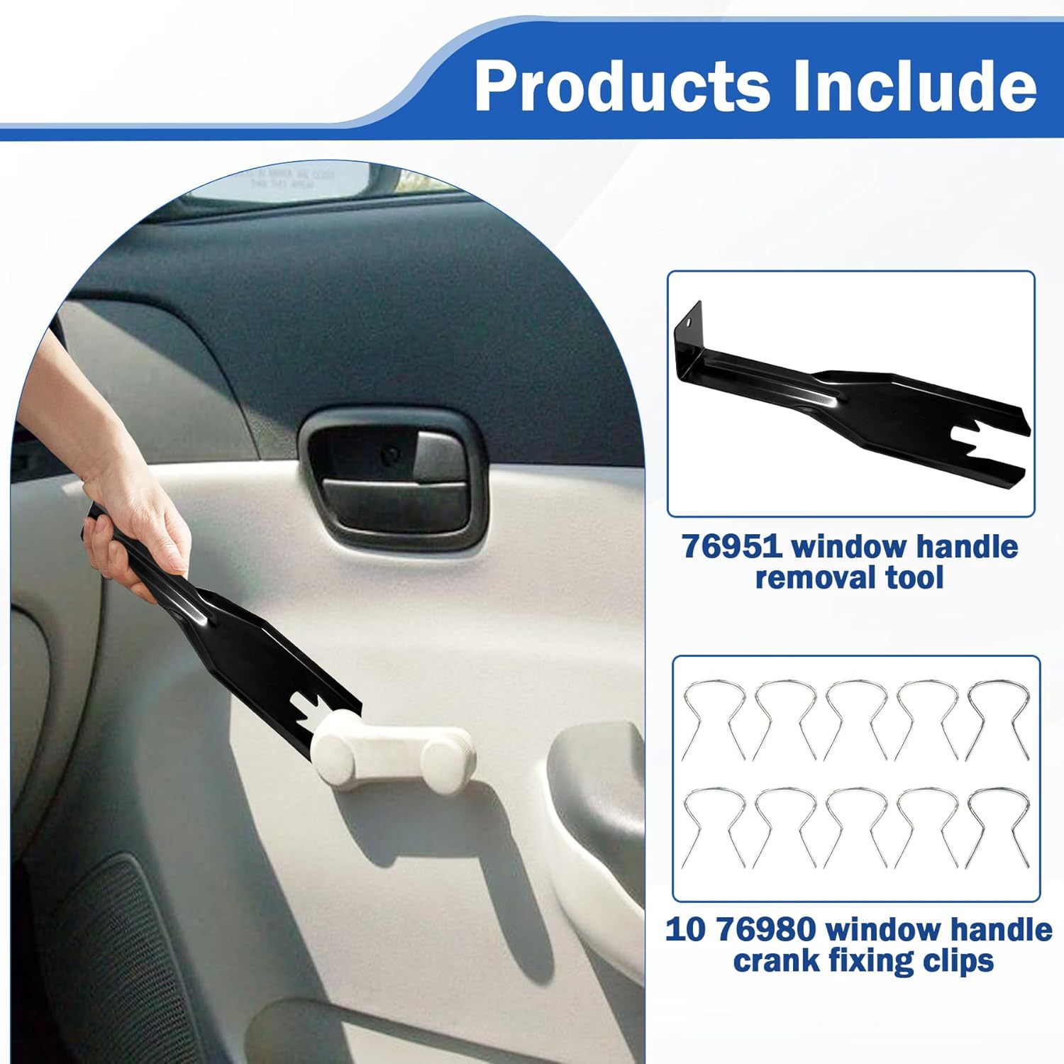 76951 Car Window Handle Removal Tool with 10 Window Handle Crank Fixing Clips