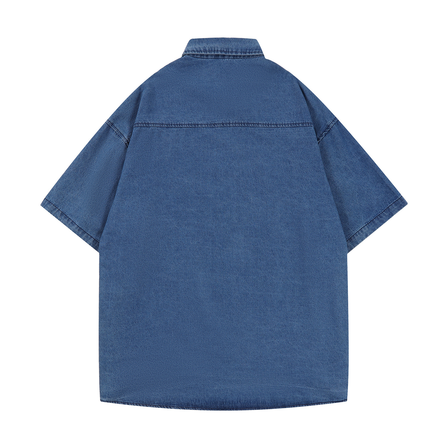 Camisa de manga corta de mezclilla de hombres y mujeres de verano estilo neutro diseño suelto bordado vintage marca de moda casual top