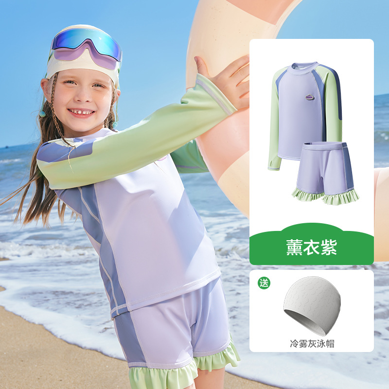 Traje de Baño Dos Piezas Manga Larga para Niños de Poliéster para Playa y Termas