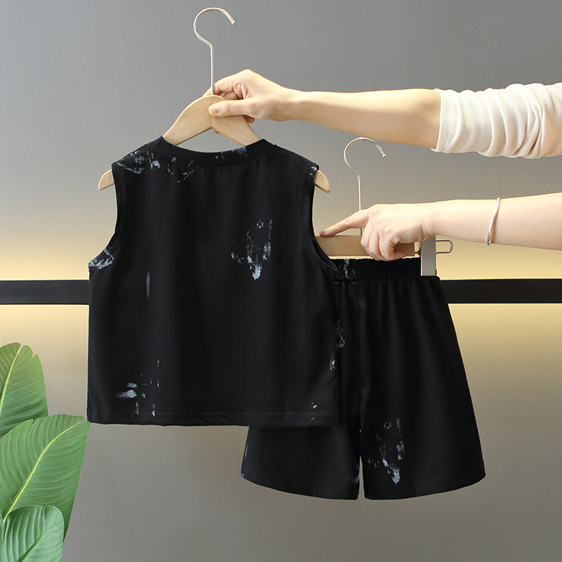 7855 traje de verano para niños 2025 nuevo chaleco y pantalones cortos para niños de dos piezas ropa sin mangas de verano para bebés de moda