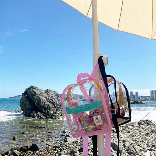 韩国INS撞色PVC果冻包街拍户外零食玩具透明沙滩包幼儿园双肩背包