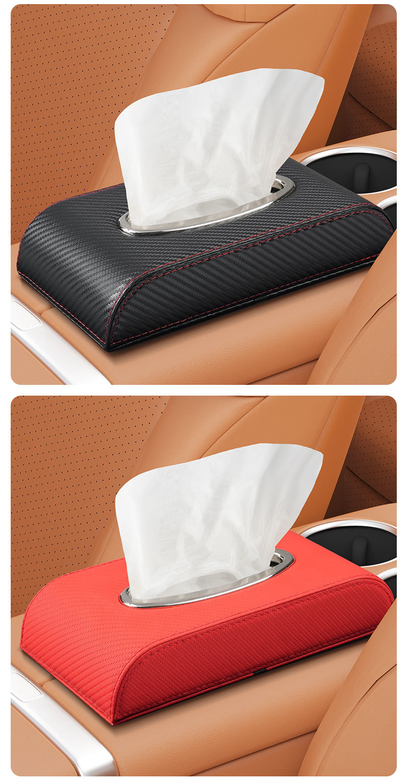 Car-mounted tissue box, high-end car armrest box tissue dispenser, car dining tissue box, carbon fiber pattern car interior accessory