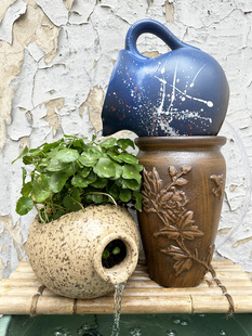 Handmade Pottery Garden Landscaping, Retro Ceramics, Ancient Fish Farming, Hydroponics, Copper Money Grass Filter Tank, Flowing Water Landscape
