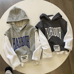 男童春季兩件套新款寶寶洋氣字母連帽馬甲兩件套兒童春秋衛衣