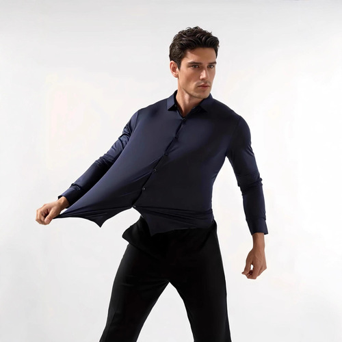 Non-trace high-elastic men's shirt, long-sleeved elastic, non-iron, sunblock, cool, breathable, business fashion shirt, men