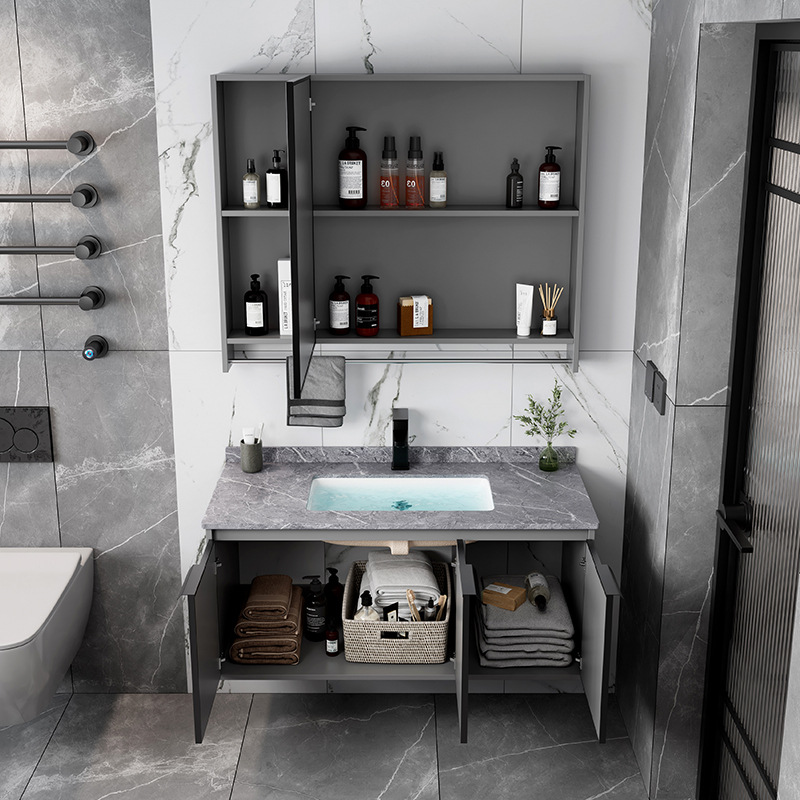 Simple Moderna engrosada aleación de aluminio espacio gabinete de baño combinación lavabo cuarto de baño Placa de roca lavabo piscina balcón