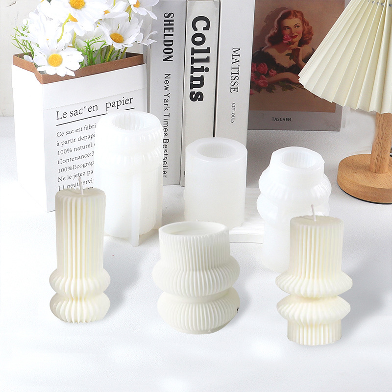 Creativo transfronterizo columna geométrica perfumada barra magnética molde de vela inscrito vertical columna de rayas adornos caseros molde de silicona