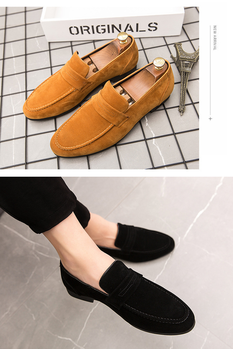 Large Size Men's Lazy Leather Shoes British Style Casual Daily Loafers Simple Suede Slip-on Fashionable Shoes_vogvips.com