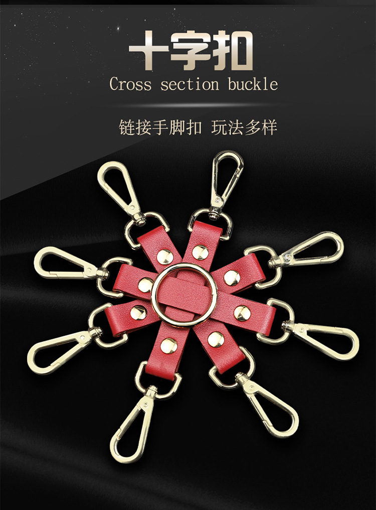 Jiuai PU Leather Bondage Handcuffs Set with Metal Hardware, Black Nine-Piece Kit — detail image 9