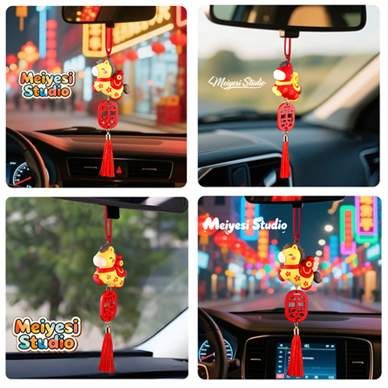 Año del Caballo nuevo colgante de automóvil todo el camino seguro colgante de espejo retrovisor interior colgante de dibujos animados creativo colgante decoración