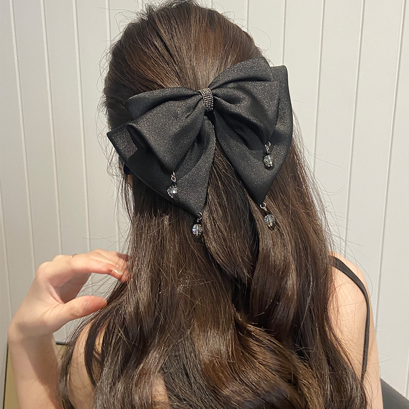 Original Korean-style Crystal Pendant Bow Spring Clip Steel Clip Ponytail Clip Side Clip Girl Temperament Hair Accessories