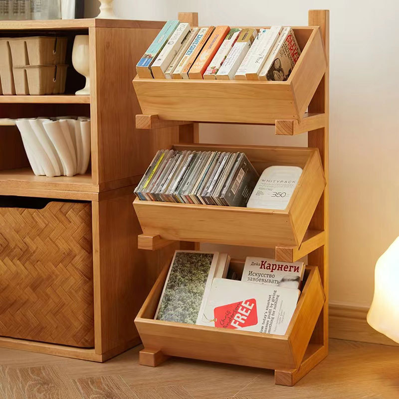 Nórdico de madera maciza de múltiples capas de almacenamiento rack hogar sala de estar simple merienda rack de almacenamiento cesta de cocina vegetal estante de exhibición de madera