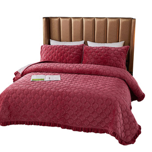 Wholesale crystal velvet bed cover single-piece double-sided dual-use three-piece set cotton fleece-lined milk velvet tatami blanket cover blanket
