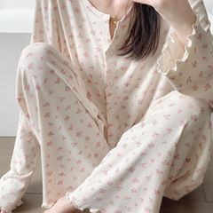韩系睡衣女甜美风碎花2025新款春秋宿舍简约风长袖长裤家居服套装
