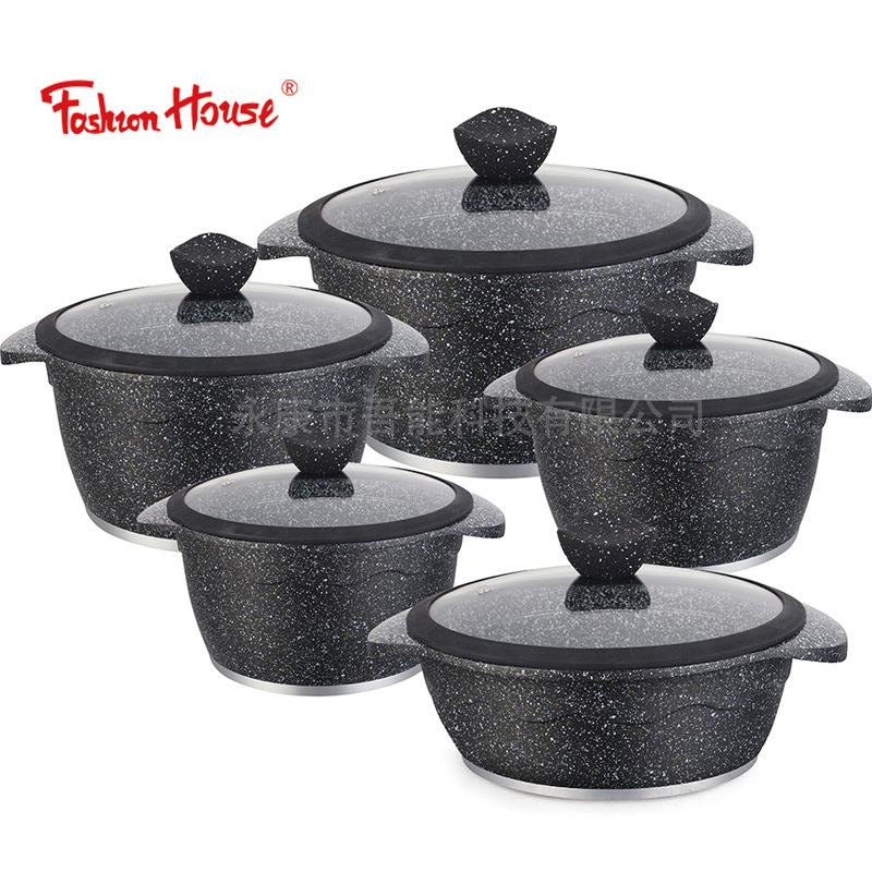 Foreign Trade Amazon 10-Piece Cookware Set Aluminum Die-Cast Non-Stick Soup Pot Shallow Soup Pot Set Maifan Stone Pot
