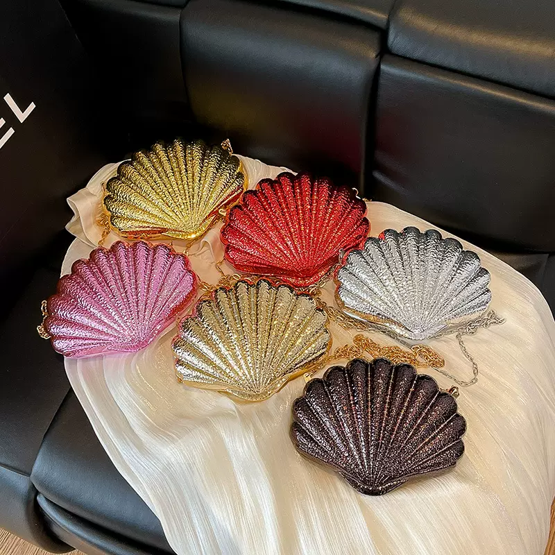 跨境欧美时尚高级晚宴贝壳包单肩斜挎盒子包金属亚克力包气质背包