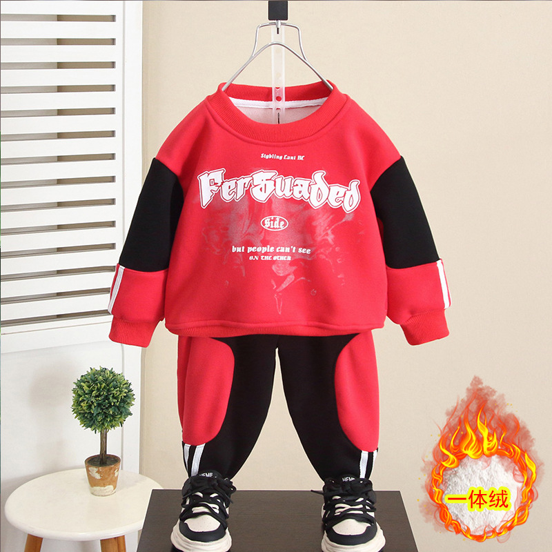 6549 traje de suéter para niños ropa de otoño e invierno estilo occidental para niños versión coreana más engrosamiento de terciopelo 2025 nueva ropa de bebé para hombres