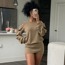 J25ST332欧美跨境2025时尚女装宽松烧花破洞上衣修身短裙套装批发