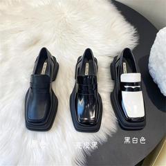 厚底方头英伦风小皮鞋女2025年春季拼色小众日系漆皮乐福女单鞋子