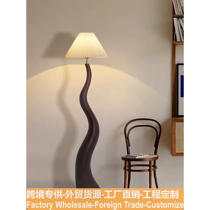 Minimalist Twisted Retro Wood Grain Pleated Cream-Style Floor Lamp for Living Room, Bedroom, Study, and Sofa Side Minimalist Twisted Retro Wood Grain Pleated Cream-Style Floor Lamp for Living Room, Bedroom, Study, and Sofa Side