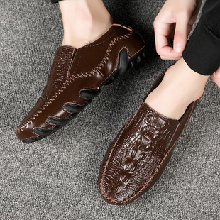 Cross-border plus size men's shoes 2024 autumn new octopus bean shoes embossed crocodile leather shoes overfoot driving shoes