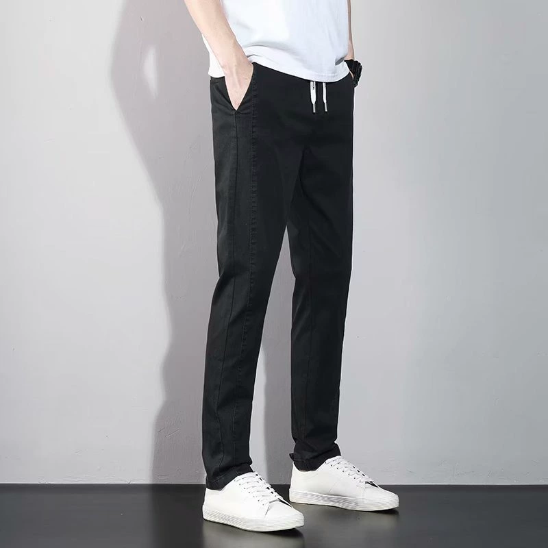 2024 летний новый высокий комфорт дикие повседневные брюки мужская молодежь простой прямой шнуровка эластичные брюки