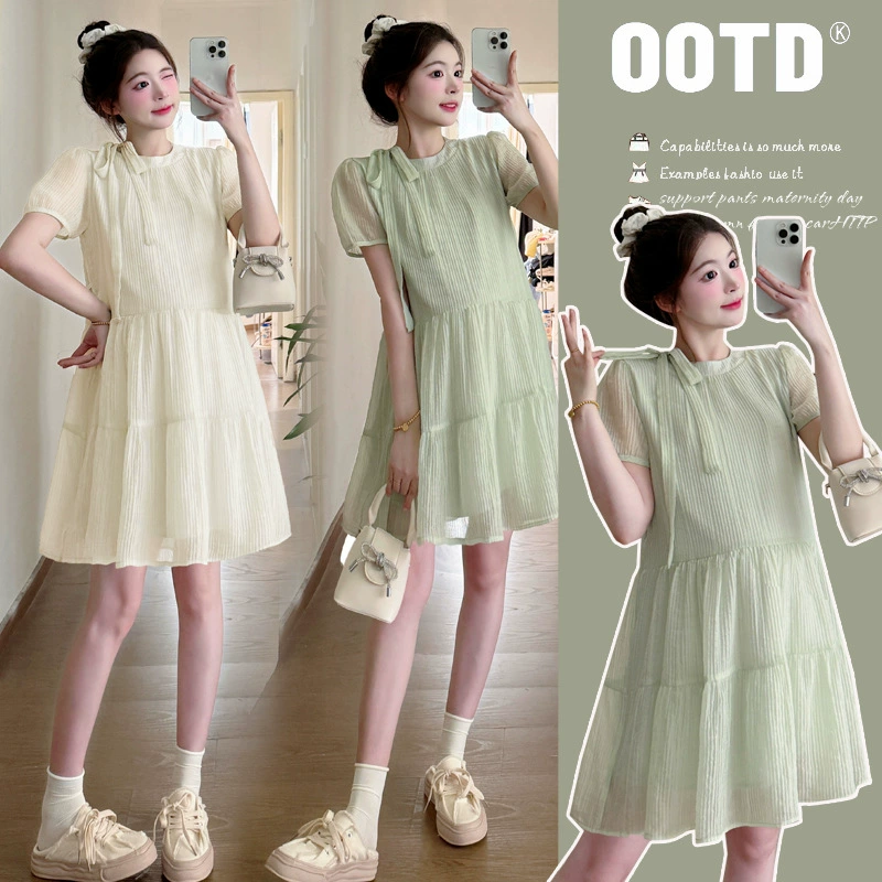 Summer dress for pregnant, skirt, belt with bow, doll, mini-skirt, new collection, for teenagers