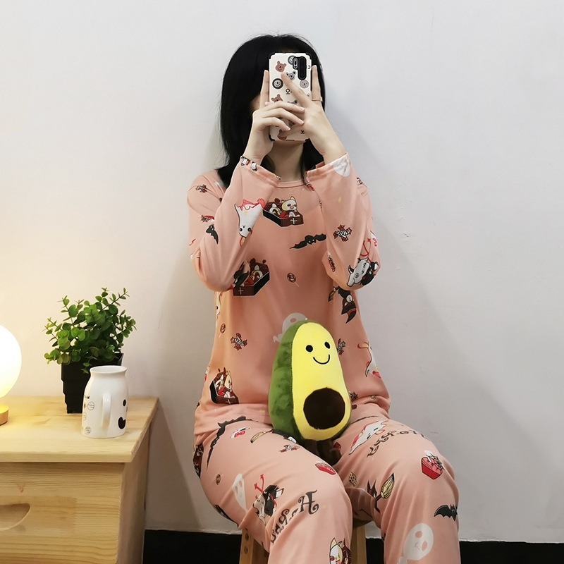 薄い長袖のパジャマの女性の春秋の2セットの日本のかわいいウサギの女性のカジュアルな年齢の家庭服のスーツ|undefined