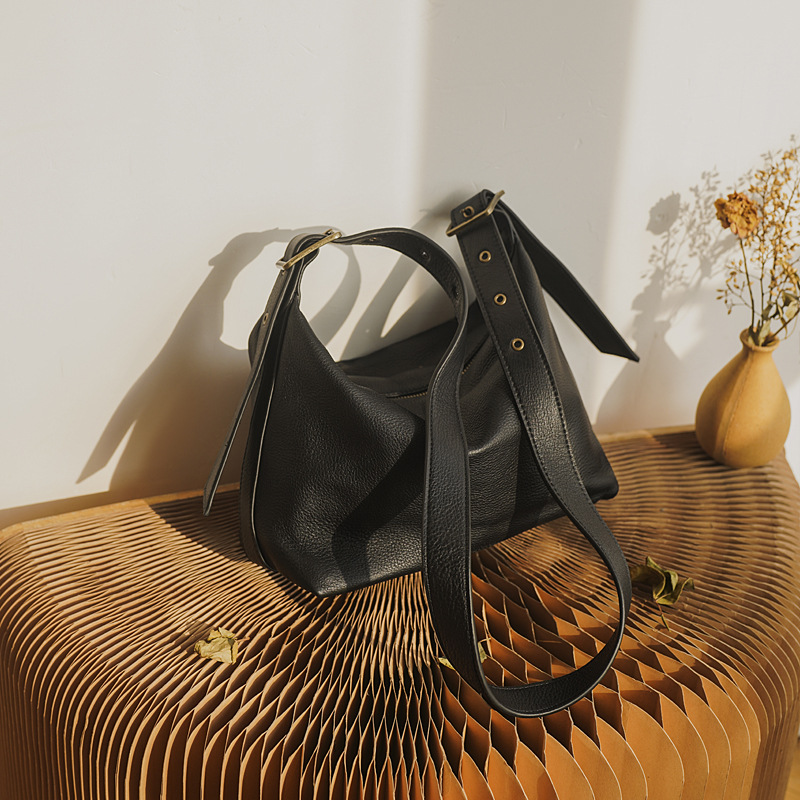 New Women's Genuine Leather Shoulder Bag, Fashion Retro Crossbody Bag, Top Grain Cowhide Versatile Zipper Soft Leather Commuter Bag - Thumbnail 3