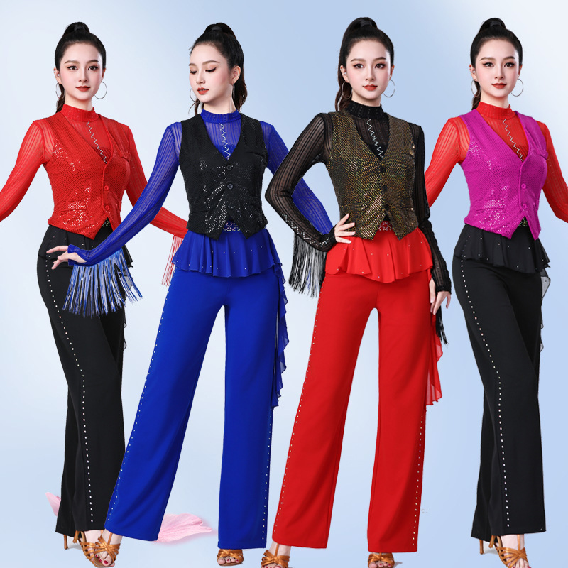 新款亮片马夹女时尚显瘦高档跳舞红色开衫外搭洋气无袖广场舞衣