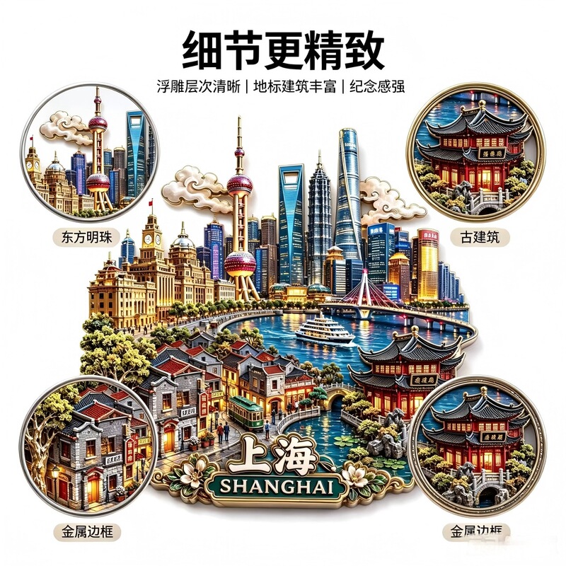 Shanghai Landmark City Metal Embossed Refrigerator Magnets, Magnetic Cultural and Creative Products, Oriental Pearl Bund Scenic Area Souvenirs Wholesale Shanghai Landmark City Metal Embossed Refrigerator Magnets, Magnetic Cultural and Creative Products, Oriental Pearl Bund Scenic Area Souvenirs Wholesale