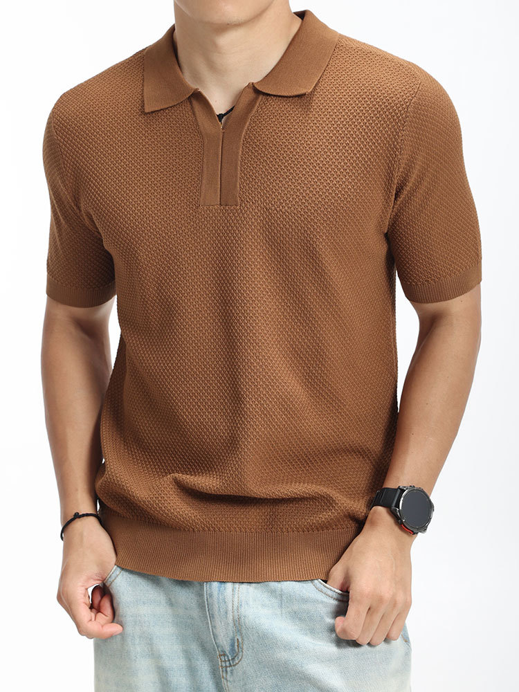 Lujo ligero viejo estilo de alta sensación gaviota cuello de hielo de punto camiseta polo hombre de negocios con camiseta de cuello de manga corta Paul