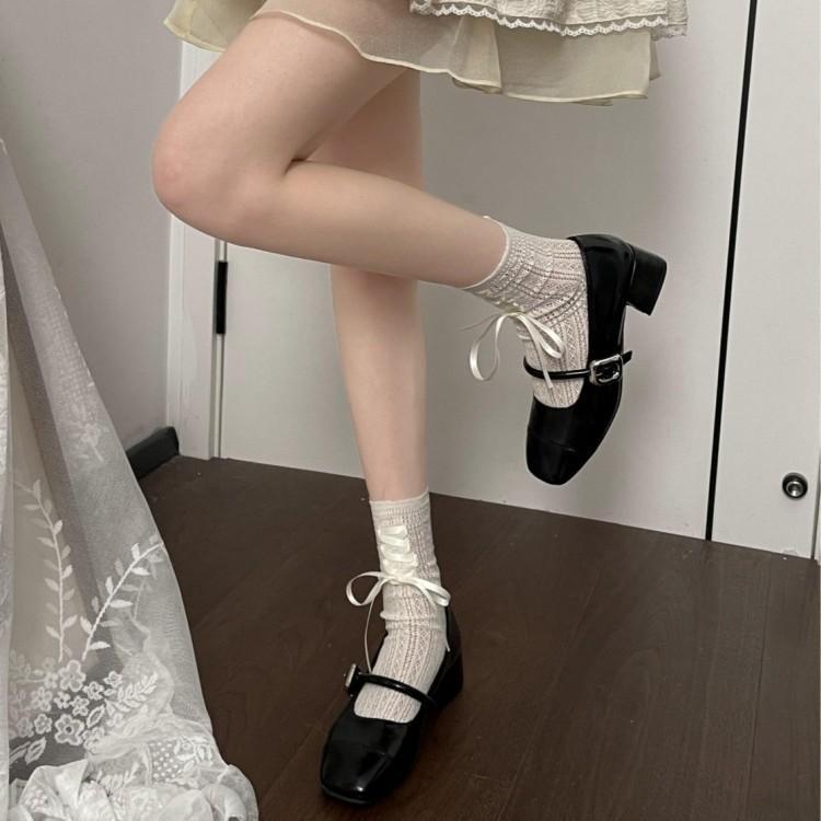 银色法式中跟玛丽珍鞋女浅口配裙子晚风温柔单鞋粗跟芭蕾jk小皮鞋|undefined