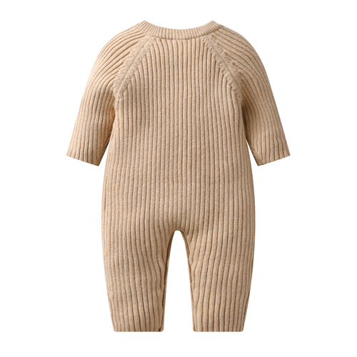 Ins Autumn/Winter Newborn Baby Bodysuit Core Spun Knit Crew Neck Striped Long Sleeve Zipper Sweater Crawling Suit