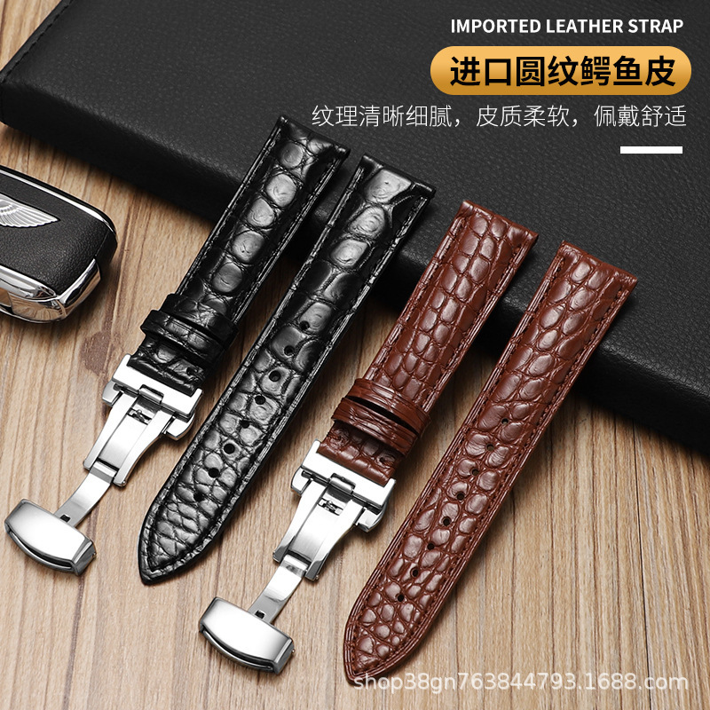 Factory Outlet Round Crocodile Leather Watch with Butterfly Buckle for Apple appl ewatch Huawei Samsung Watch