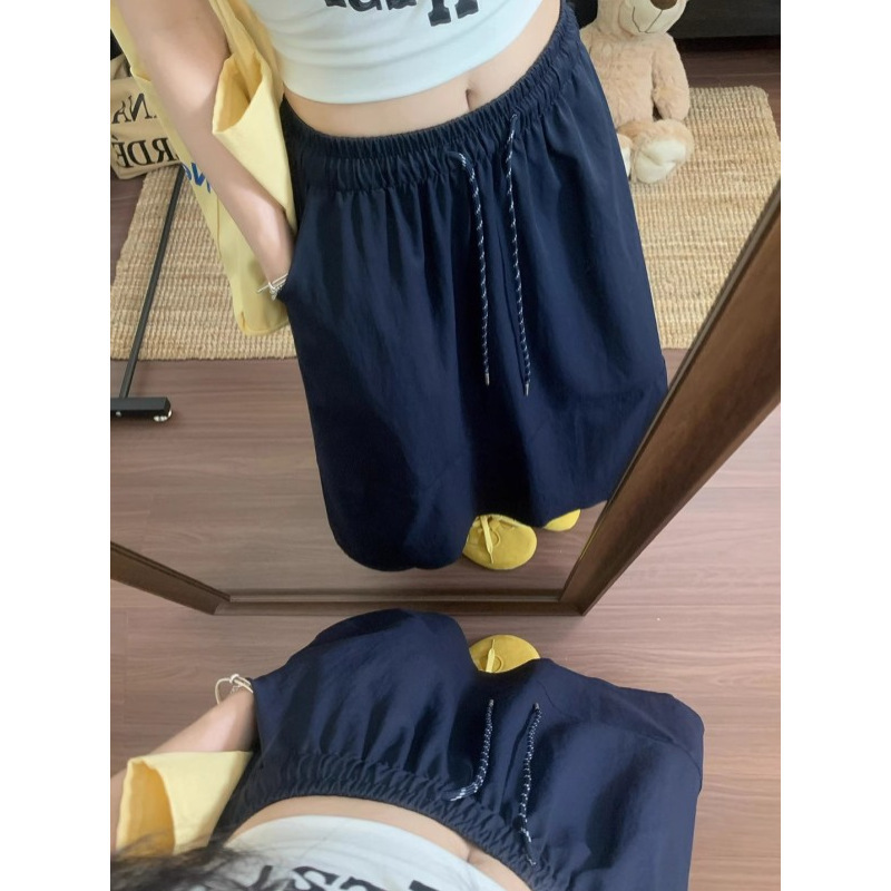 大码300斤抽绳韩版纯色百搭A字裙女春夏薄款拼接休闲中长款半身裙|undefined